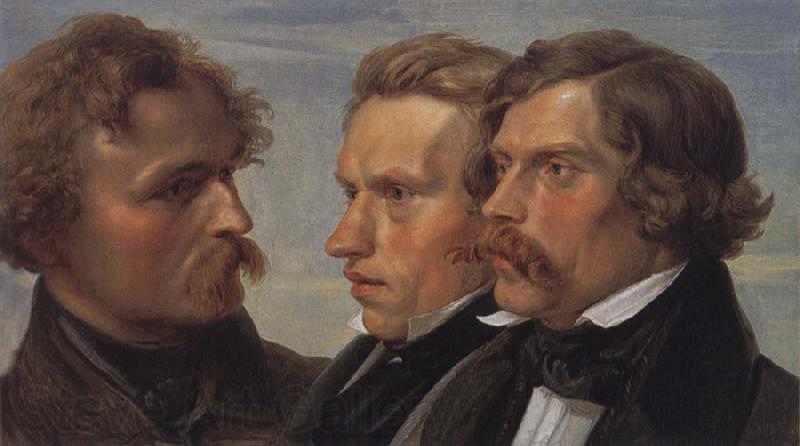 Julius Hubner Portrait of the Painters Carl Friedrich Lessing,Carl Sohn and Theodor Hildebrandt